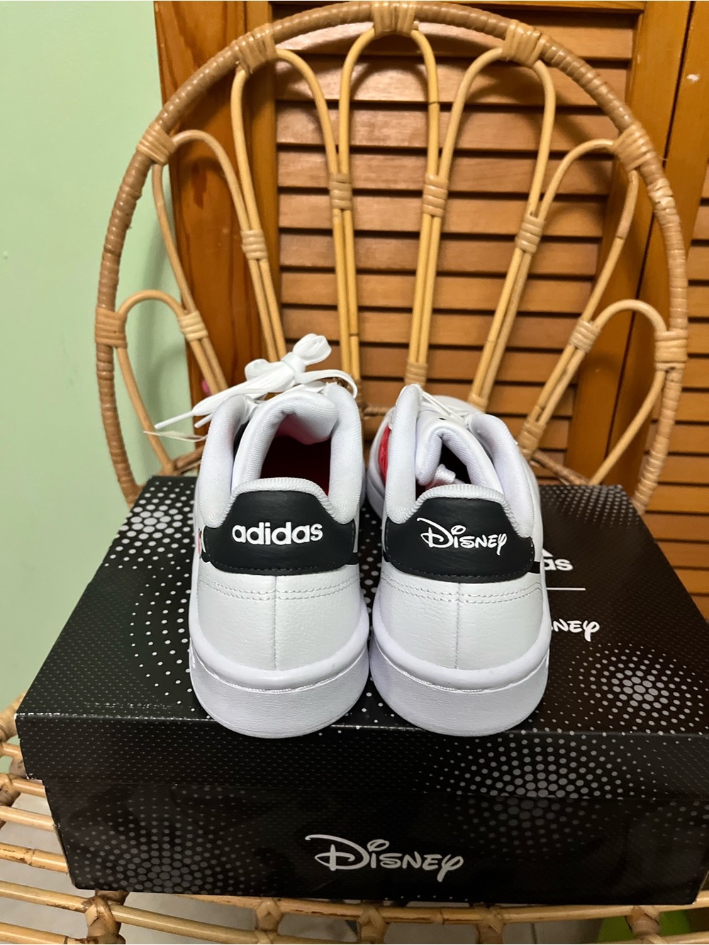 Adidas Disney White Sneakers with Red Polka Dot Stripes - Picture 4 of 7